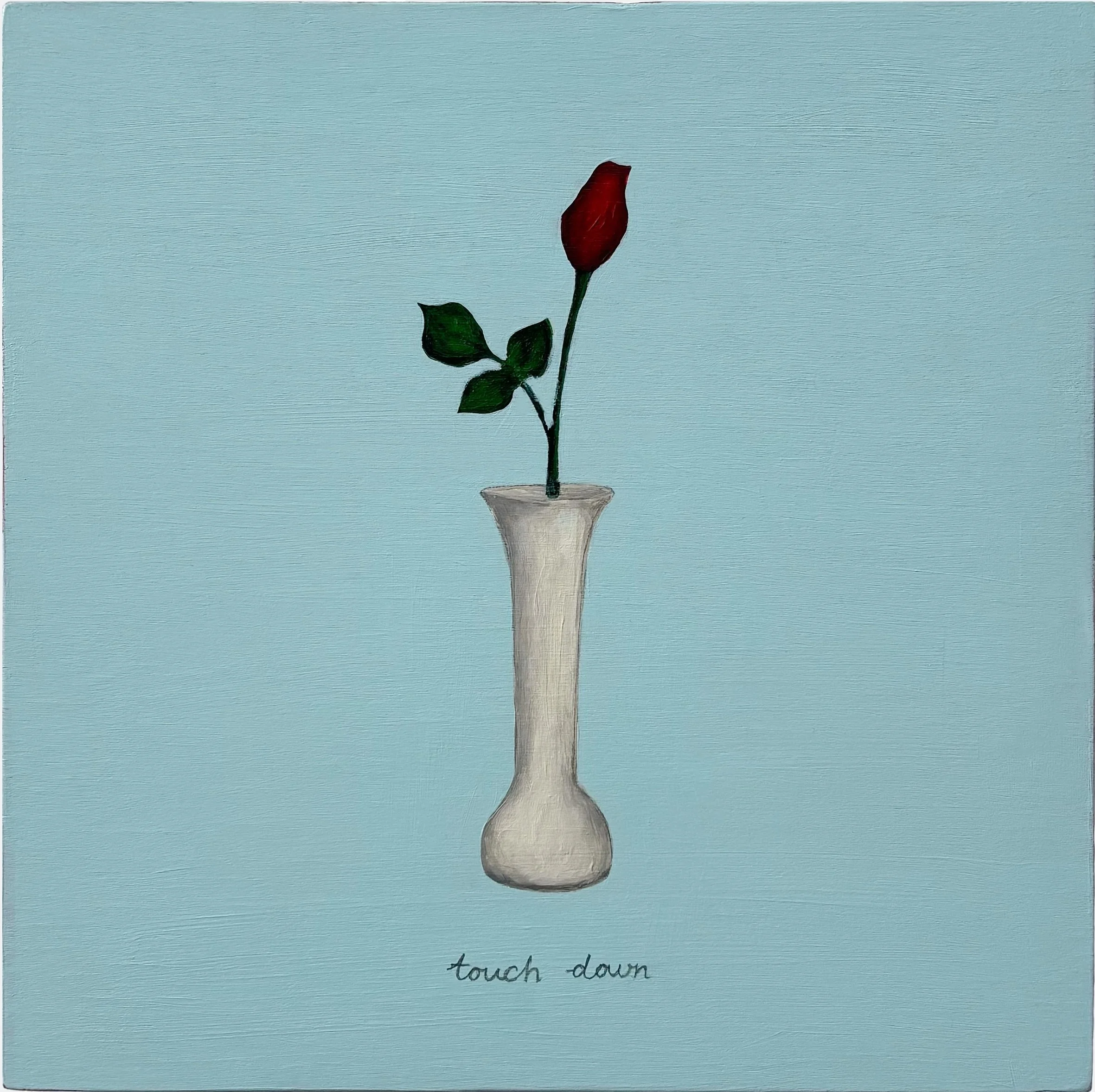 Camila Galaz: Touch Down (IBM, 1985), 2025. Acrylic and graphite on wood panel. 8 x 8 inches.