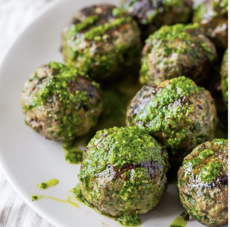 Chimichurri Meatballs w/ Grilled Vegetable Salad