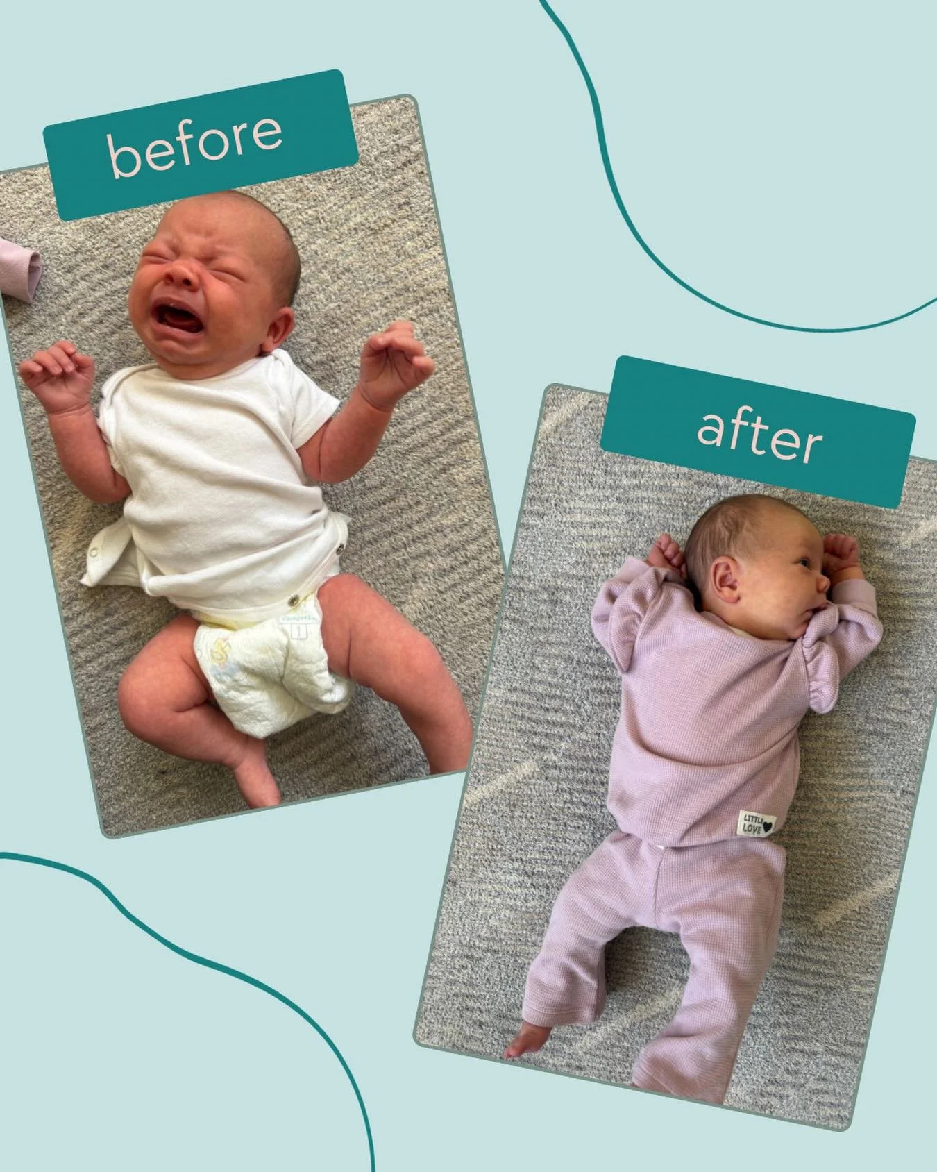 Before &rarr; After ✨

Reflux and body tension can impact how comfortably babies move and rest.
Before this session, this little sweet pea presented with full-body tension and avoided turning her head to the left.

After gentle manual therapy and ful