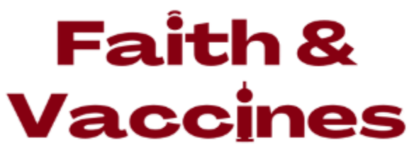 Text reading 'Faith & Vaccines' in bold red letters.