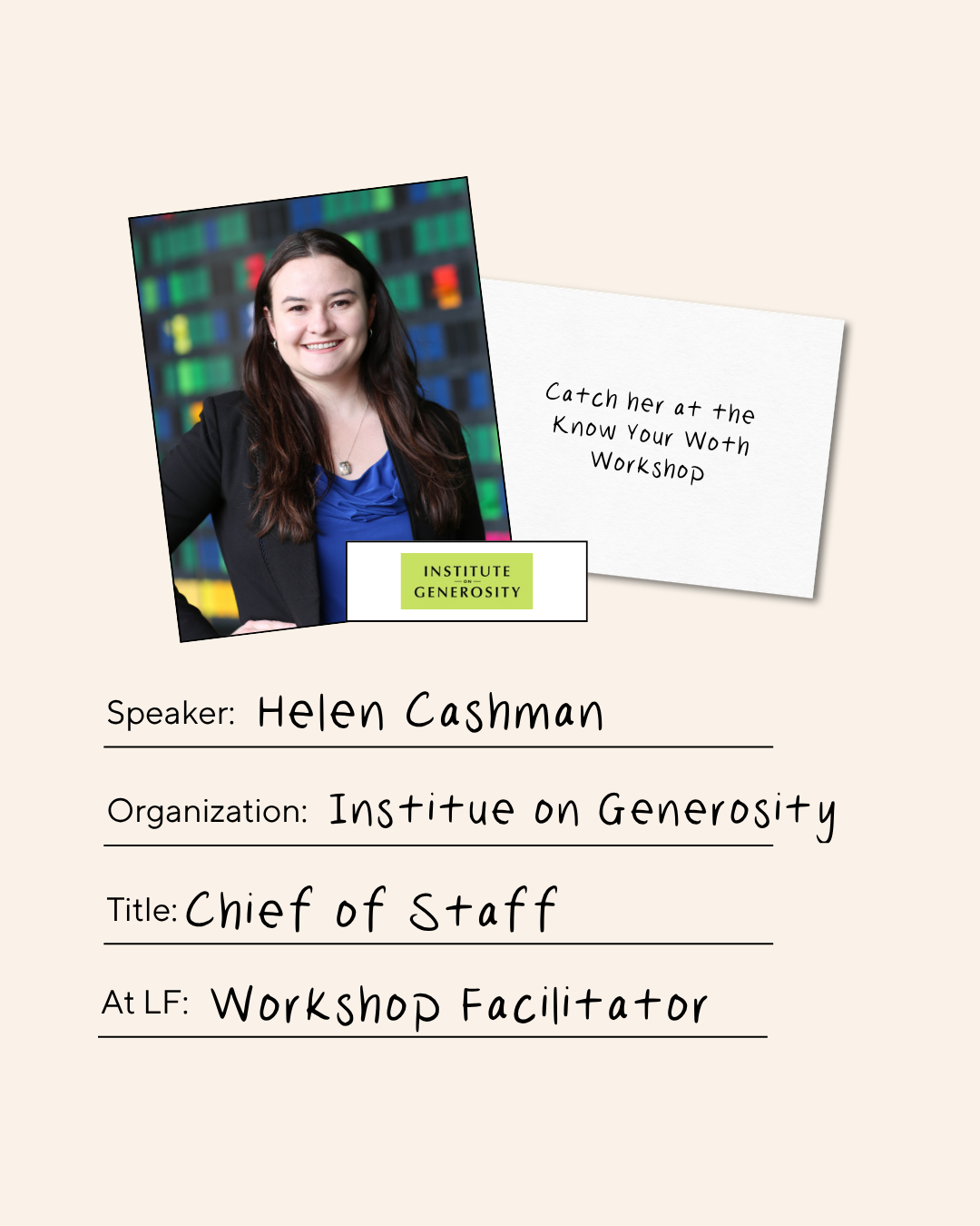 Helen Cashman, Institute of Generosity, Chief of Staff