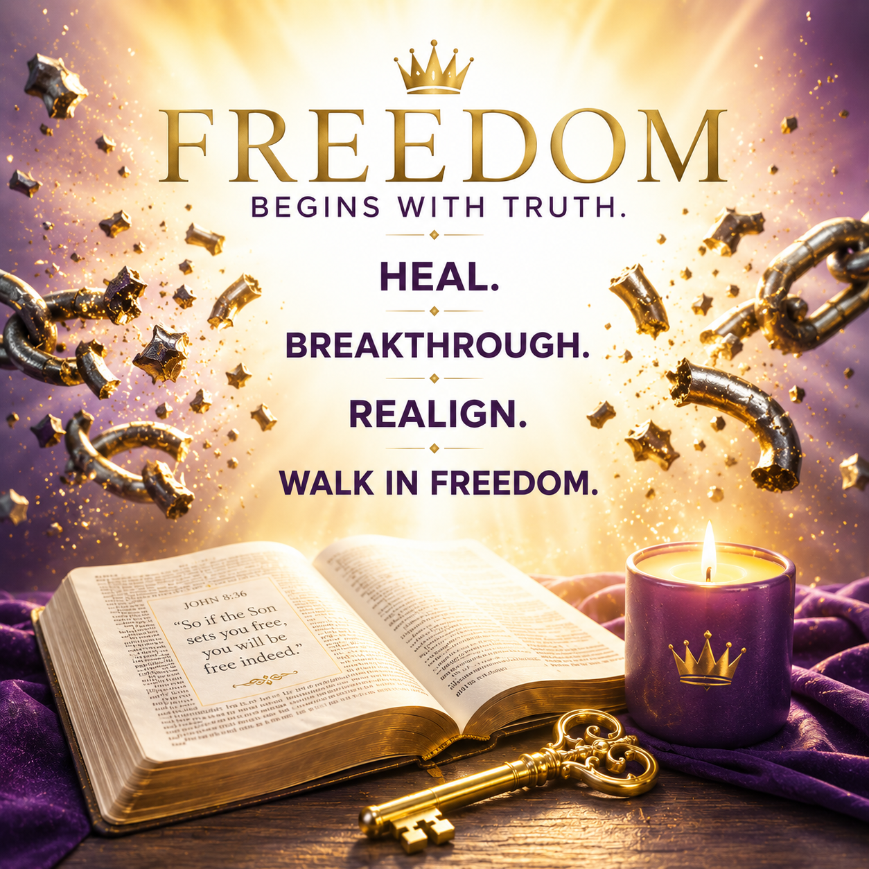 Freedom begins with truth. her, breakthrough realign, walk in freedom