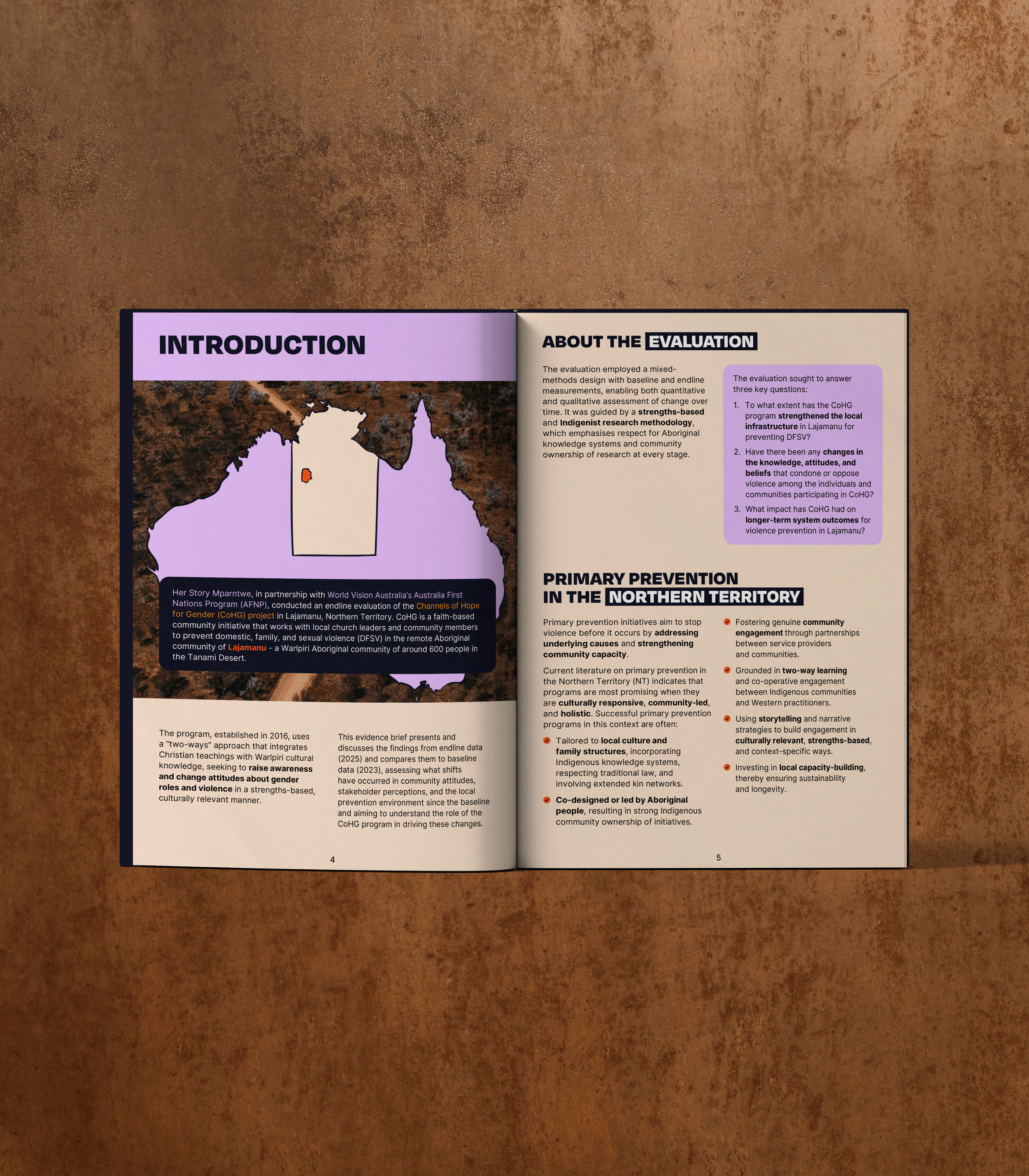 Spread of the evaluation showing the introduction, a map of the northern territory and about the evolution and primary prevention.