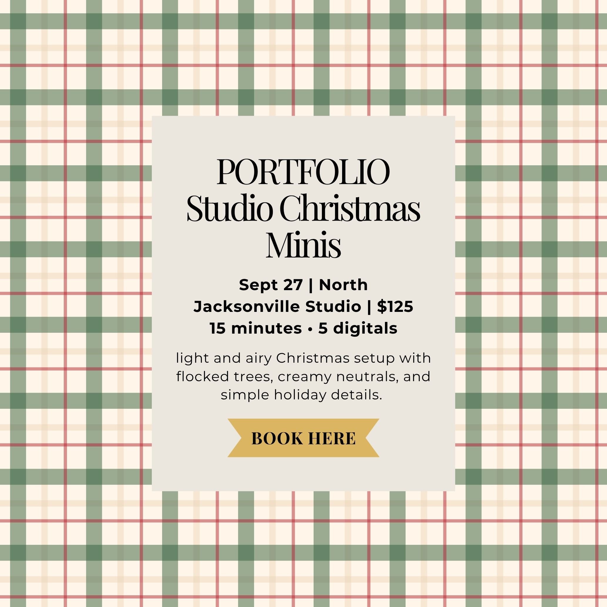 Half-price Jacksonville Christmas mini sessions for our 2026 studio Christmas portfolio day.