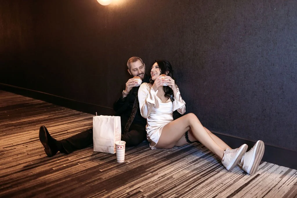 Stephanie and Gary enjoy an In-N-Out burger break during their Las Vegas elopement day