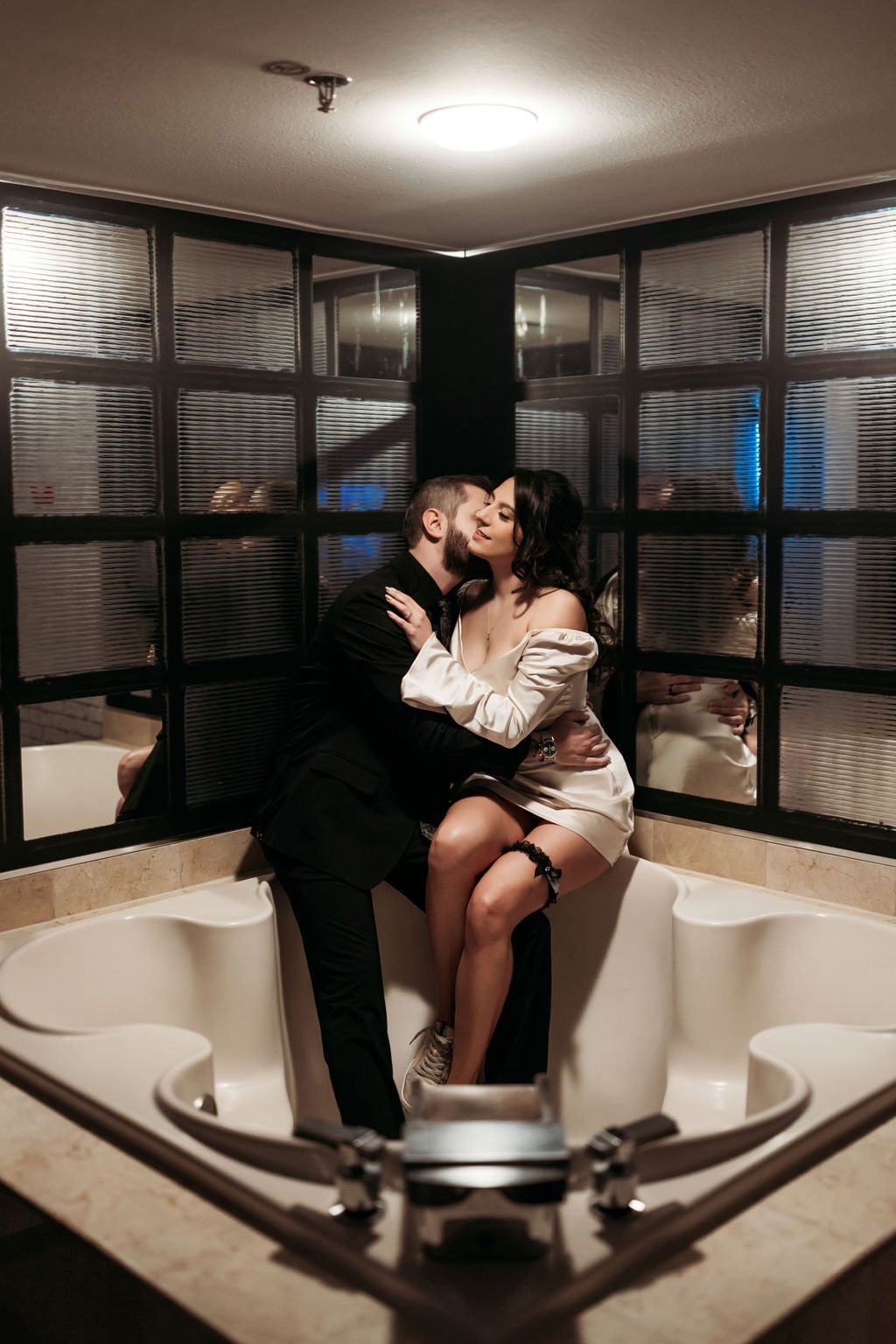 Stephanie and Gary share a kiss during their Las Vegas elopement morning