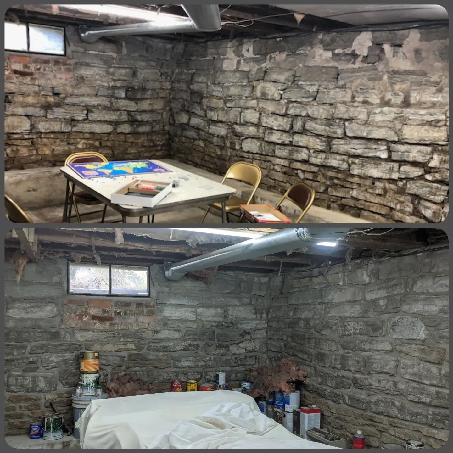 This stone basement was built when horse and buggy was how you get late night taco bell.

We cleaned the surface of all the stones then chiseled the joints out and regrouted everything. These are the before and after pics. Now it's much more homey...