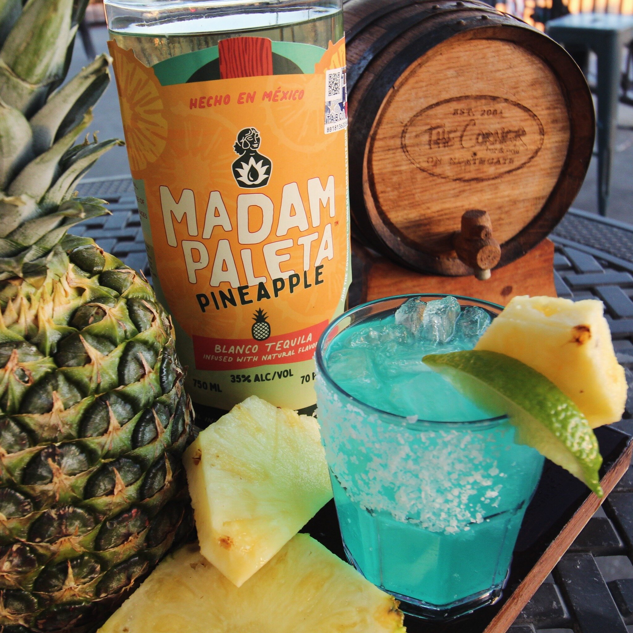 You may not be by the beach but doesn&rsquo;t mean your life has to be one. Enjoy our Blue Pineapple Margarita - the perfect drink for your College Station SB 😚🍹
.
.
.
Made w/ @madampaletatequila Pineapple, Blue Cura&ccedil;ao, Agave Syrup, Lime &a