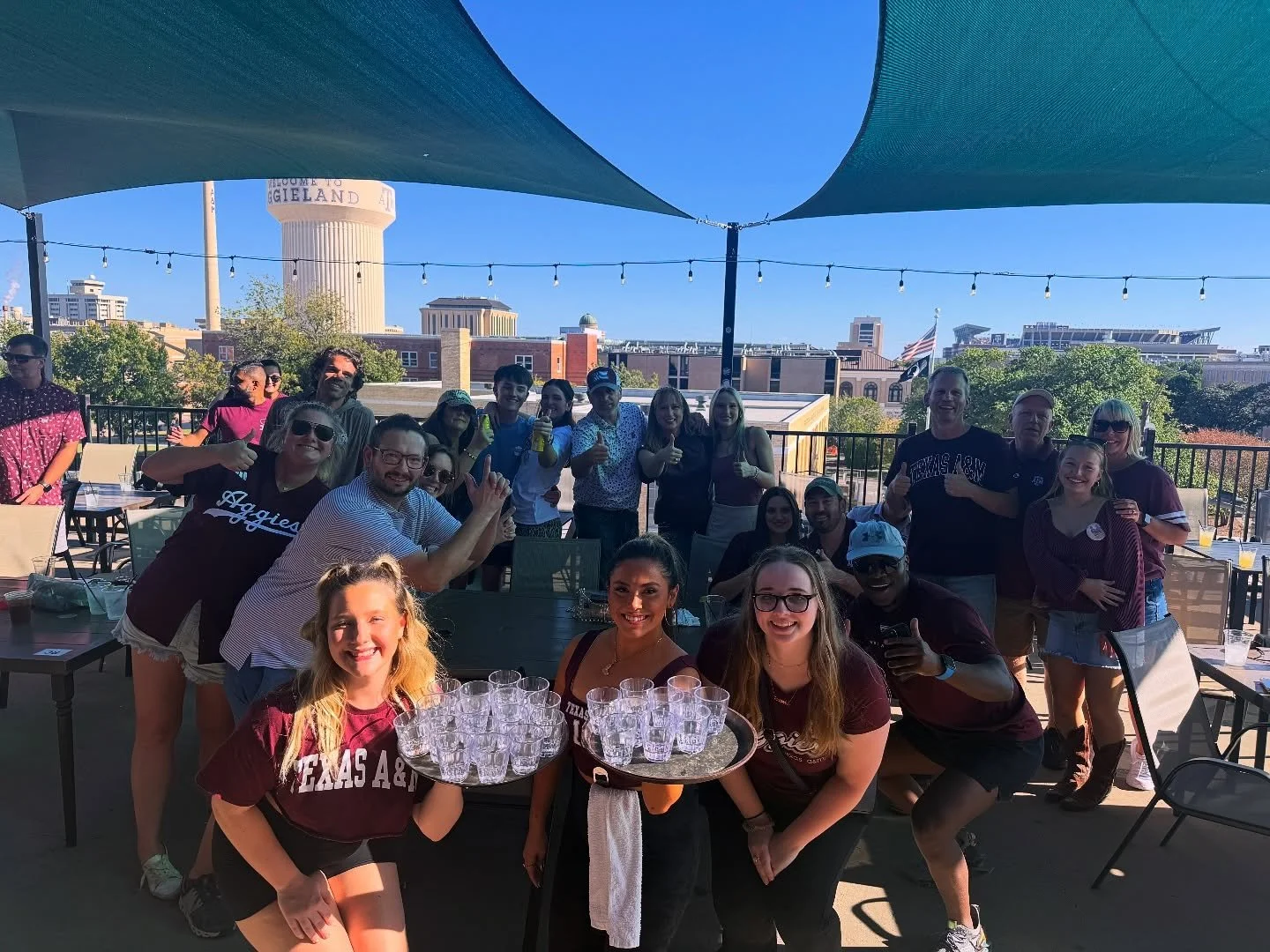 CHEERS &amp; GIG &lsquo;EM 🍻Come celebrate the Ags with us. We can&rsquo;t wait to see everyone after an amazing win!!!