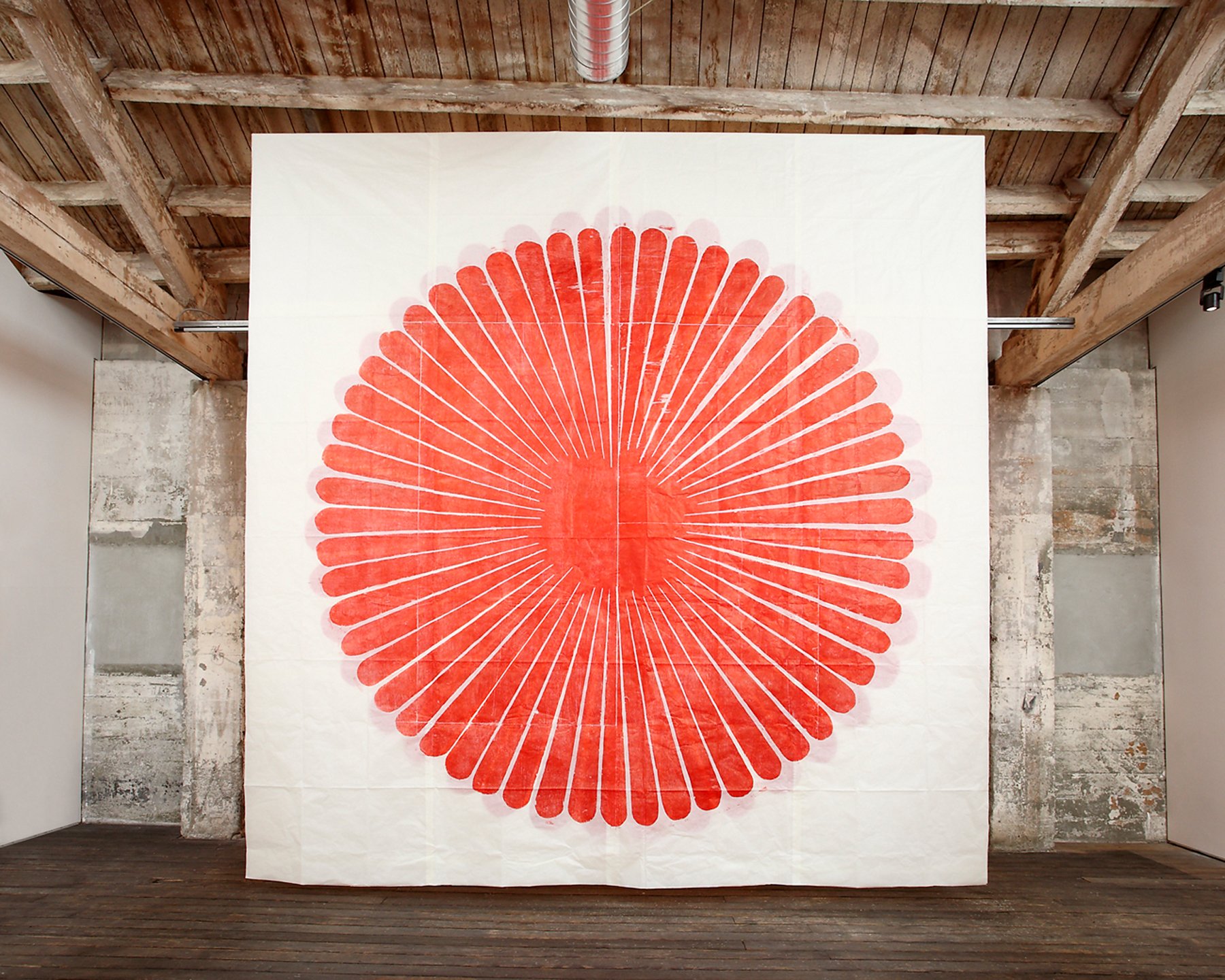 Community Garden: a collaborative mural made from woodblock printed parts and pieces