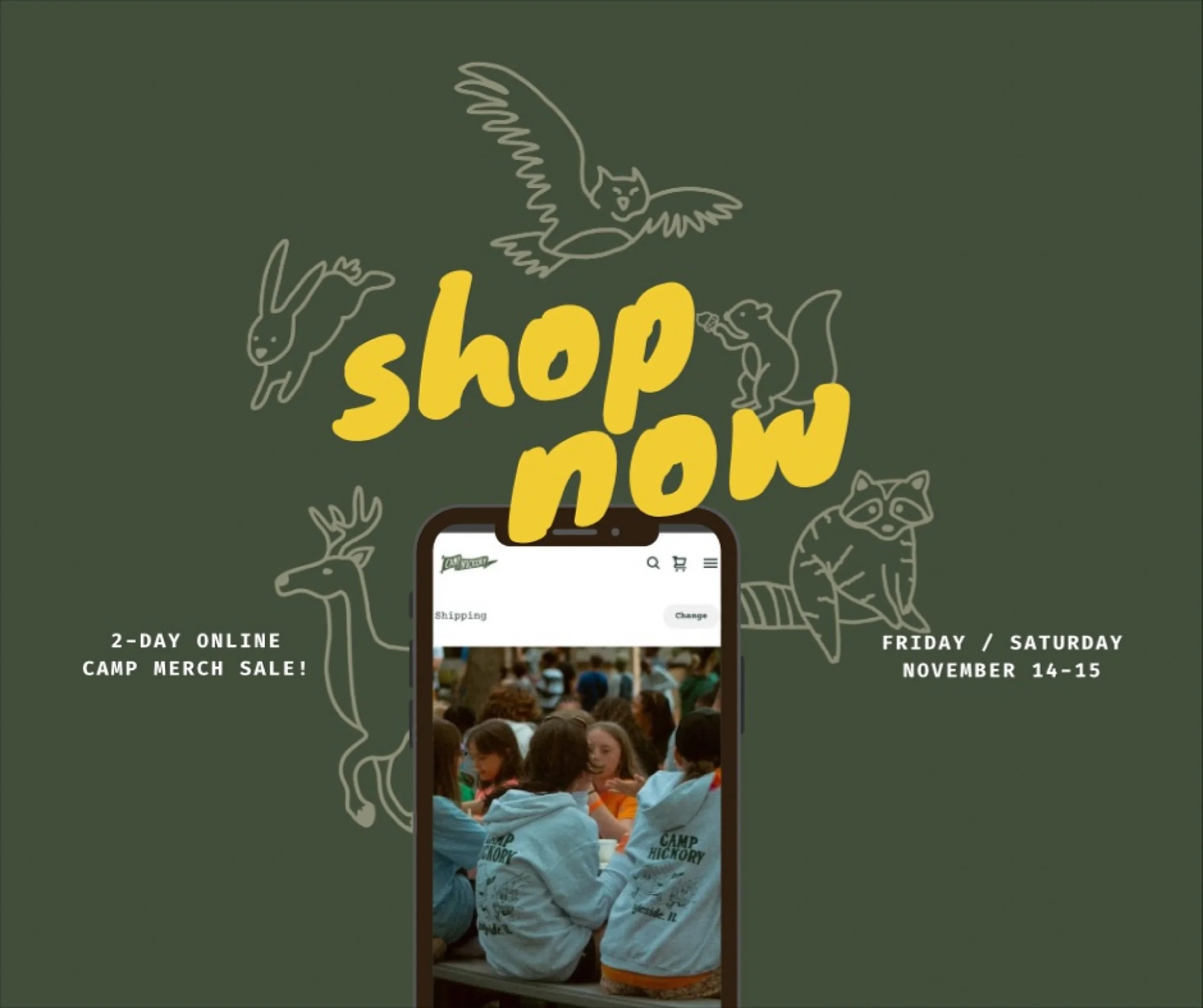 IT'S HERE! Buy your camp merch online today and tomorrow!  Buy 1, Get 1 50% Off for all of our kids &amp; adults TEES

Link in bio OR go to https://camp-hickory.square.site