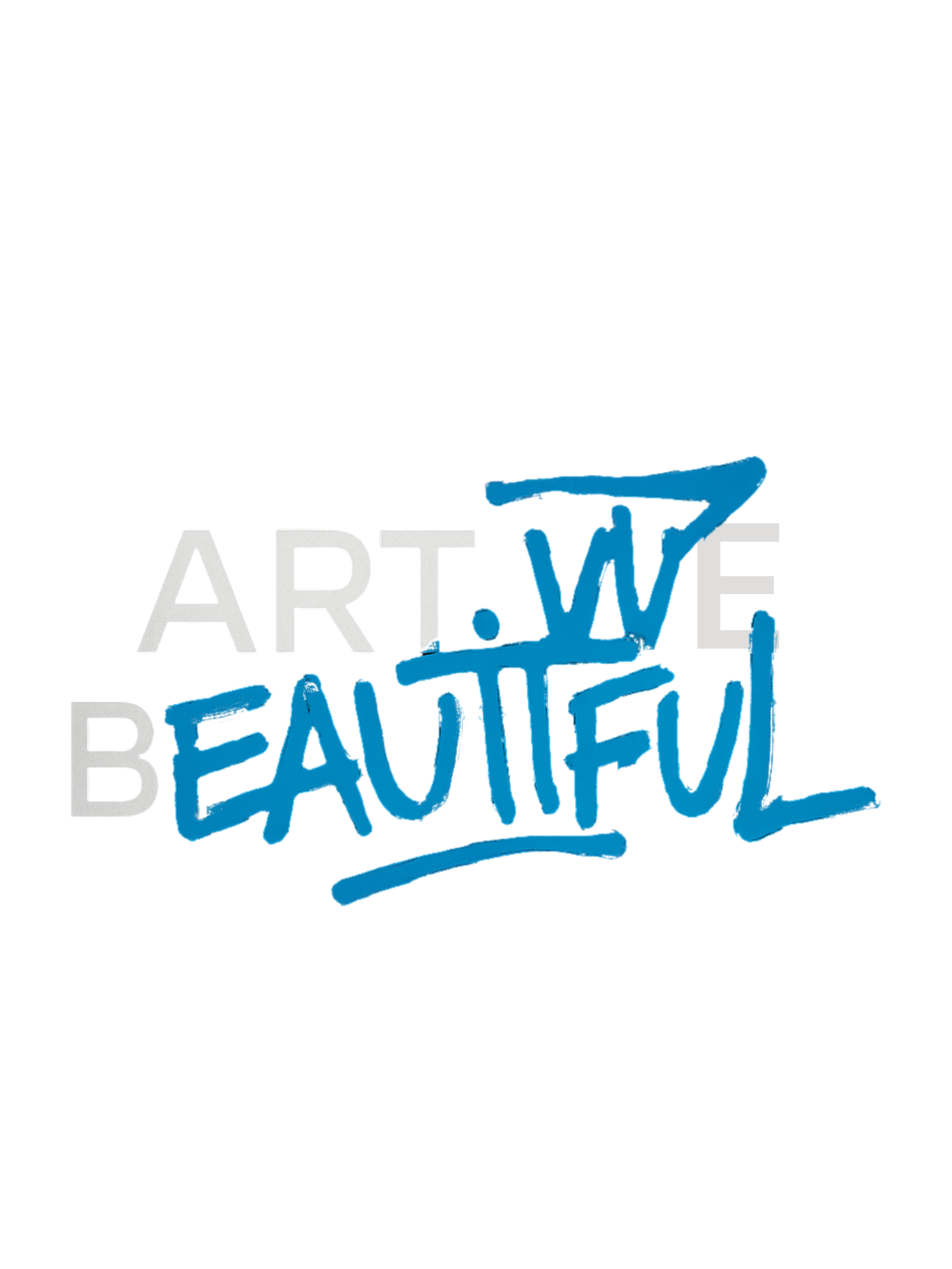A neon sign with the words 'ART' in white, 'BEAUTIFUL' in blue, and a blue paintbrush graphic