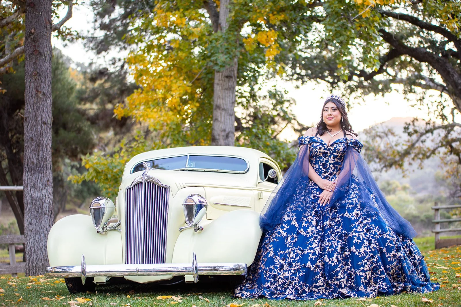 quinceaรฑera photography in the central coast with old school car