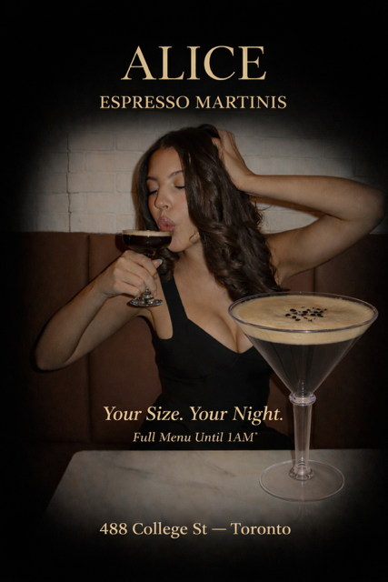Girl drinking lots espresso martini and exra large martini