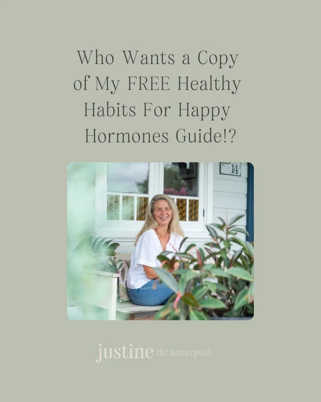 Hi There Friend, 

I'm Justine, a naturopath who helps women struggling with fatigue, hormonal issues &amp; weight gain to achieve improved energy, better moods, deeper sleep &amp; healthy weight so they can live the life they not only imagine, that 