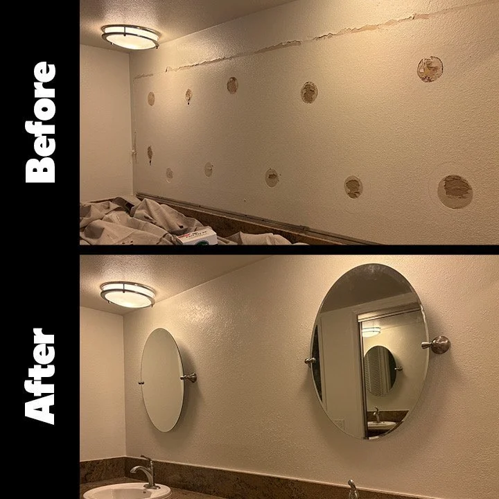 Bathroom mirror update and drywall repair
