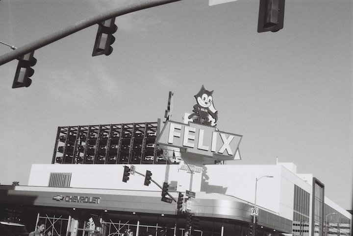 FELIX Auto Dealership sign, B&amp;W shot with Ilford Sprite
