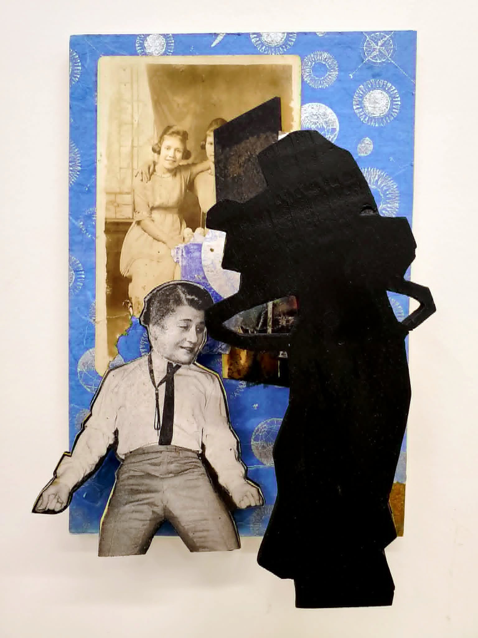 The Big Ring Shimmy. Mixed media mounted on wood.