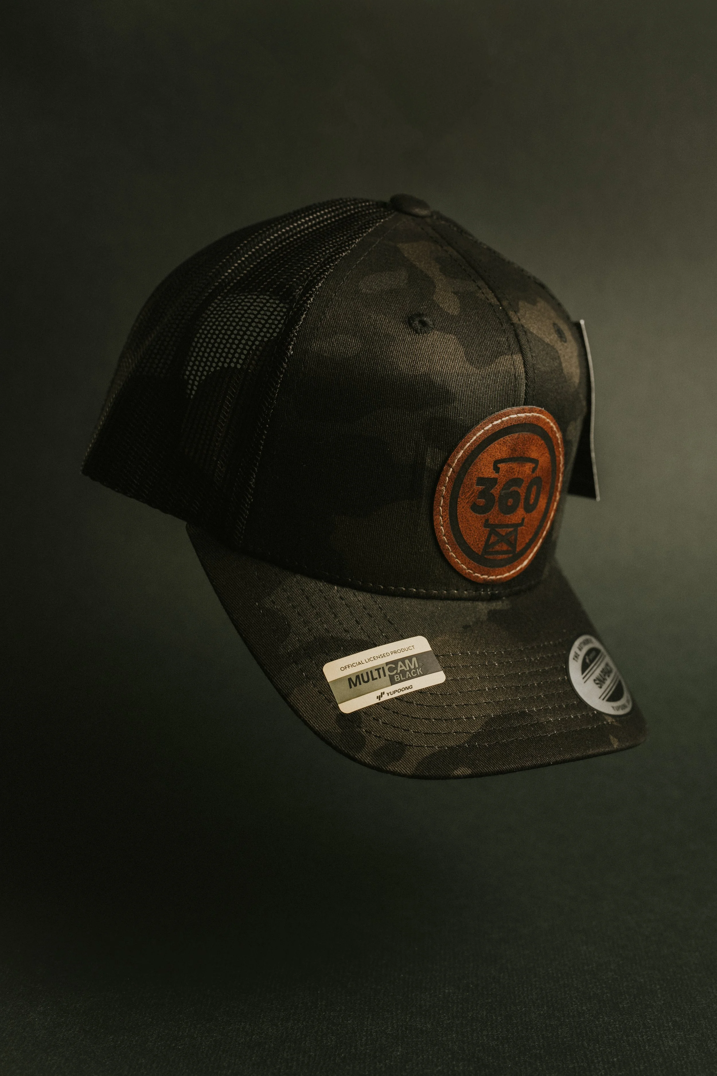 Black Camo Leather Patch Hat