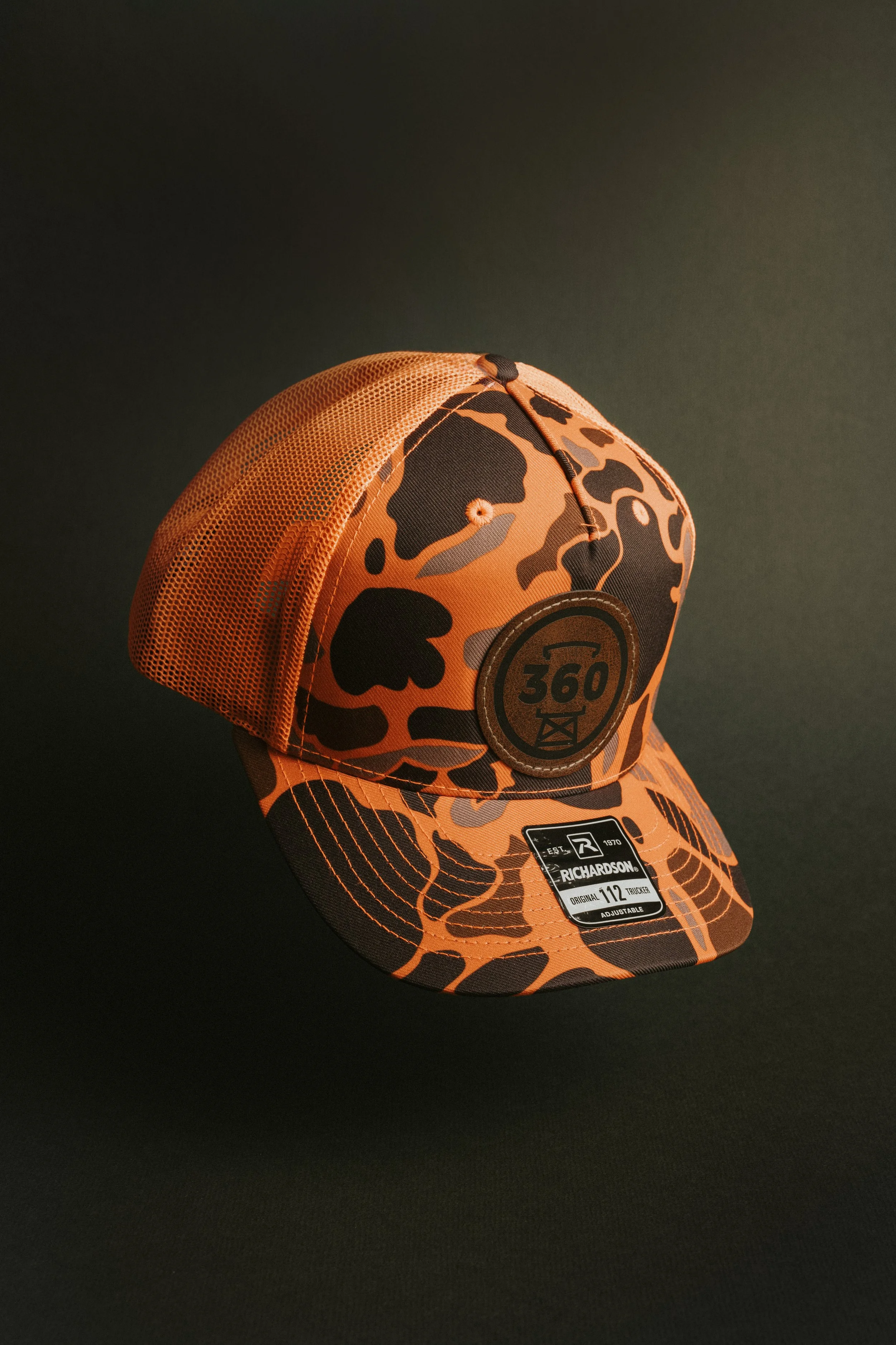 Orange Camo Leather Patch Hat