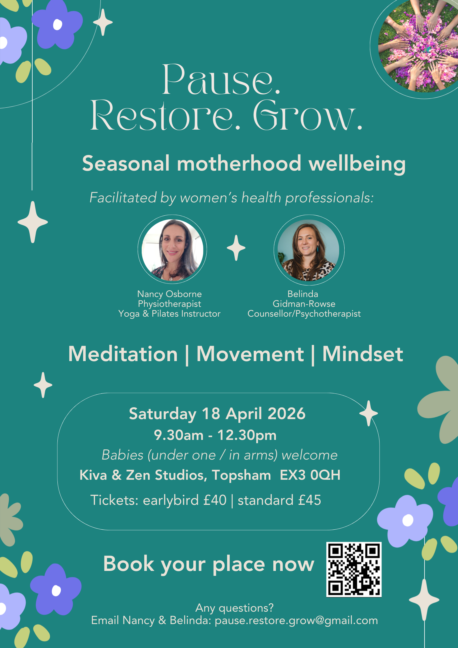 Poster for Pause Restore Grow Seasonal Motherhood Wellbeing Workshop