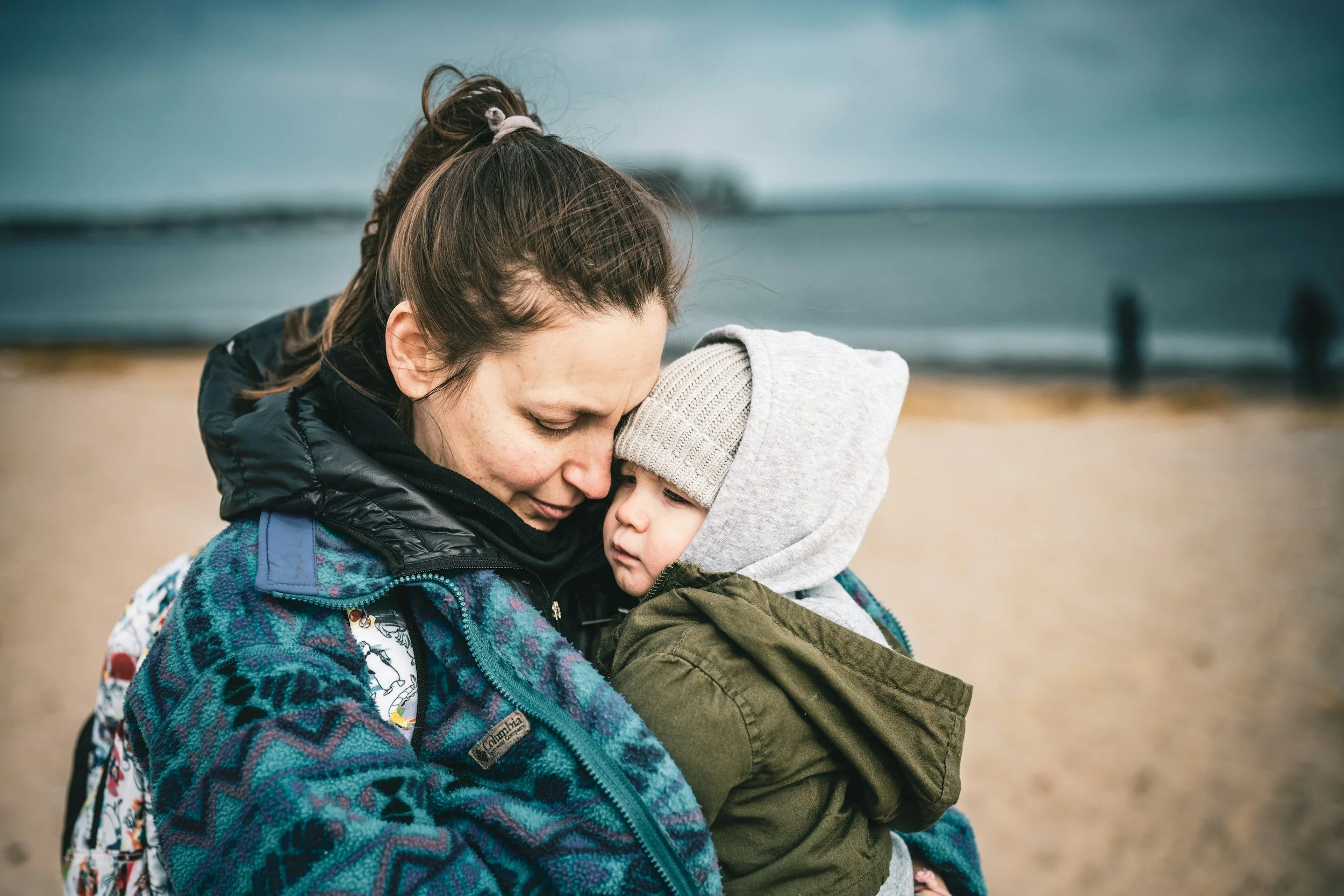 Mother and child at the beach