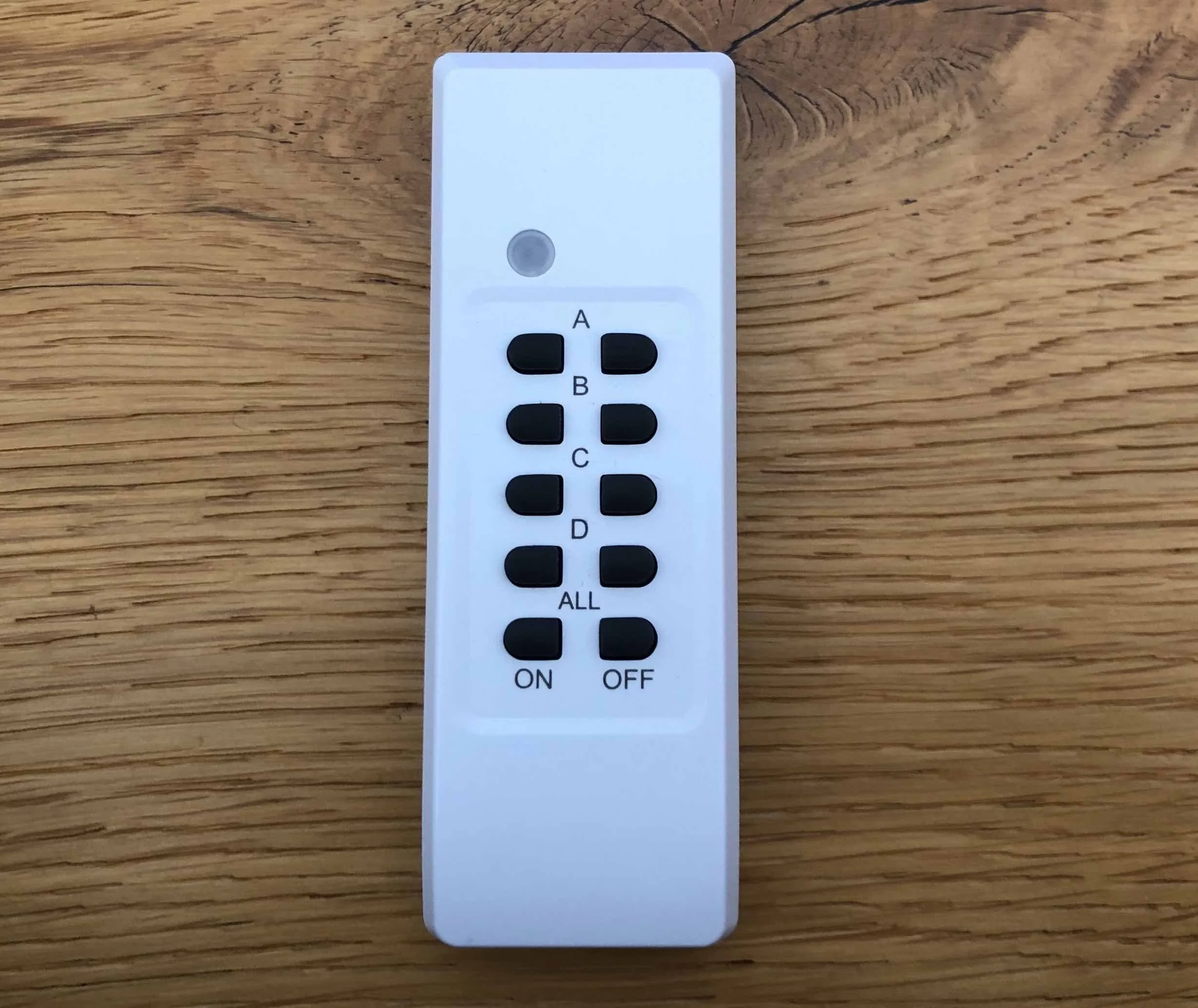 Close-up of a plug adaptor remote for switching appliances on and off.