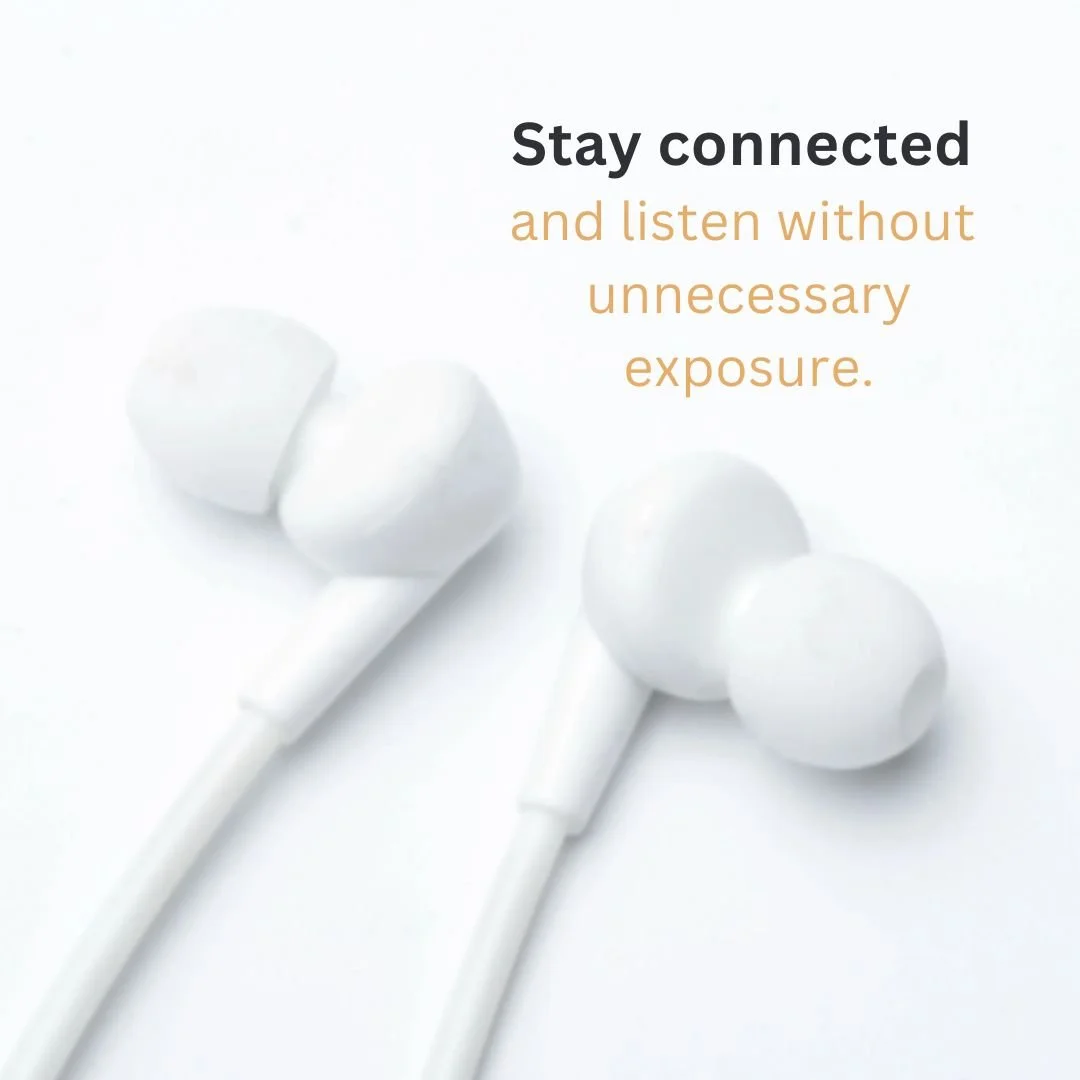 Protect your head while you listen.

Radiation-reducing earbuds that use air-tube technology put real distance between your device&rsquo;s radiofrequency (RF) energy and your ears/head, and therefore avoid negative impacts of wireless listening. 

A 