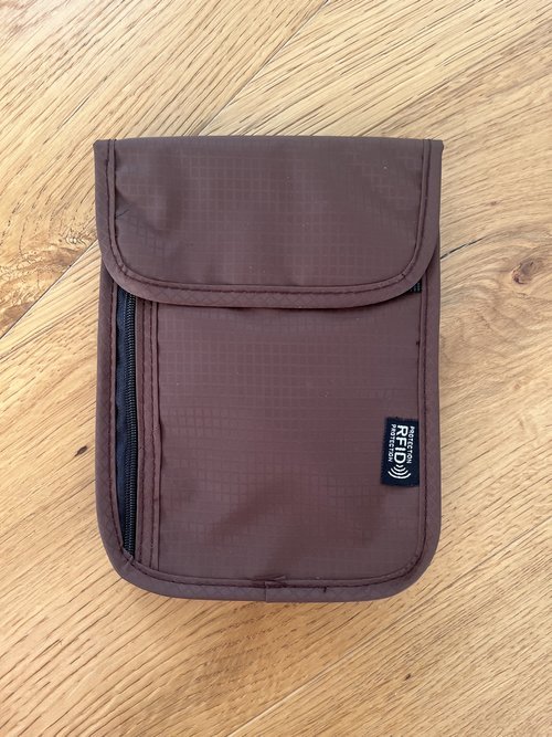 Brown Travel Wallet with Secure RFID Blocking Passport Holder Preventing Unauthorised Scanning and Identity Theft