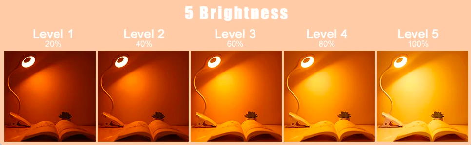 No EMF amber clip lamp brightness levels for sleep-safe illumination