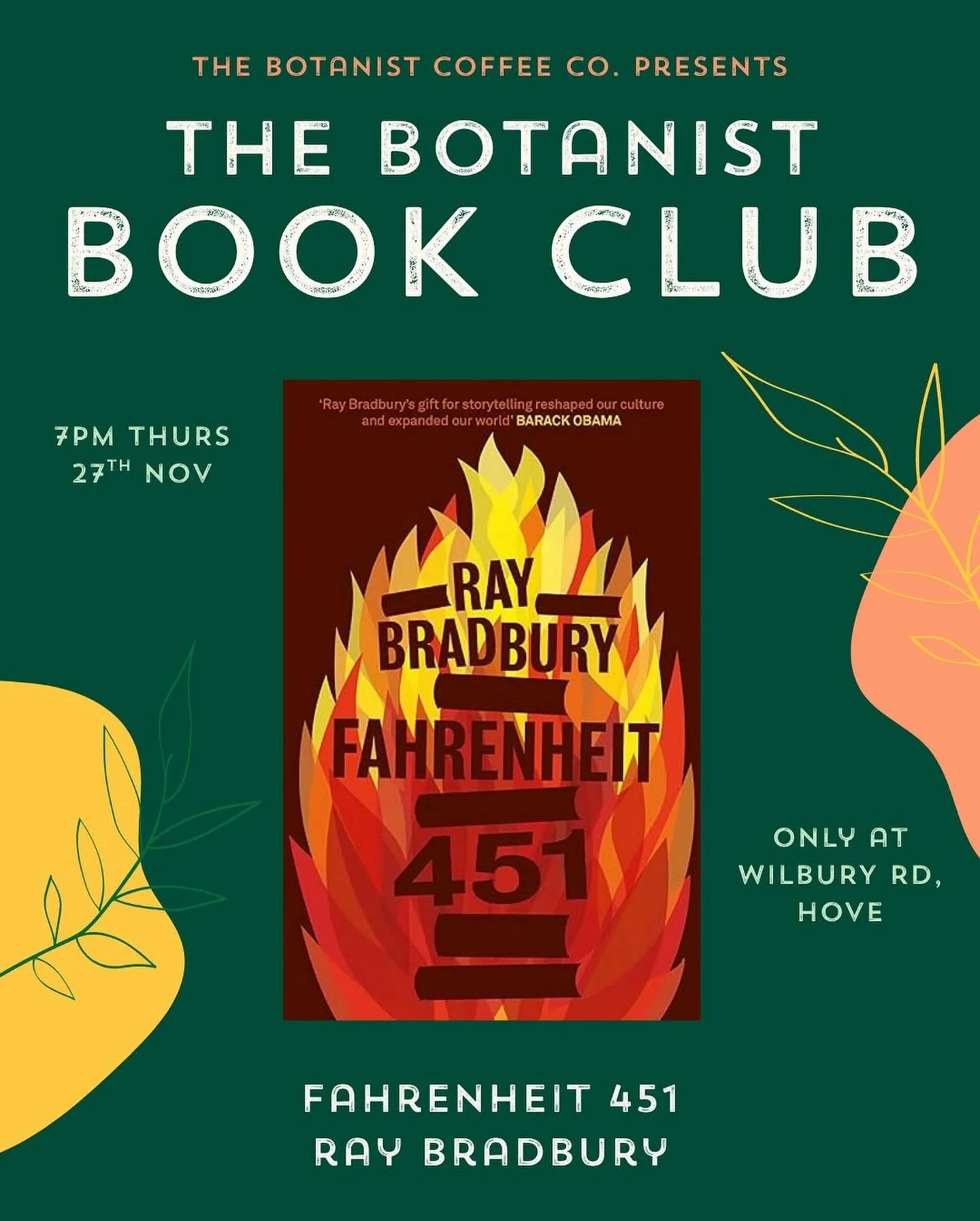 Looking forward to seeing some familiar - and hopefully new - faces at this Thursday&rsquo;s Botanist Book Club 📚

We&rsquo;ll be diving into Ray Bradbury&rsquo;s Fahrenheit 451 over some drinks and nibbles from 7pm at our Wilbury Road cafe.

All ar