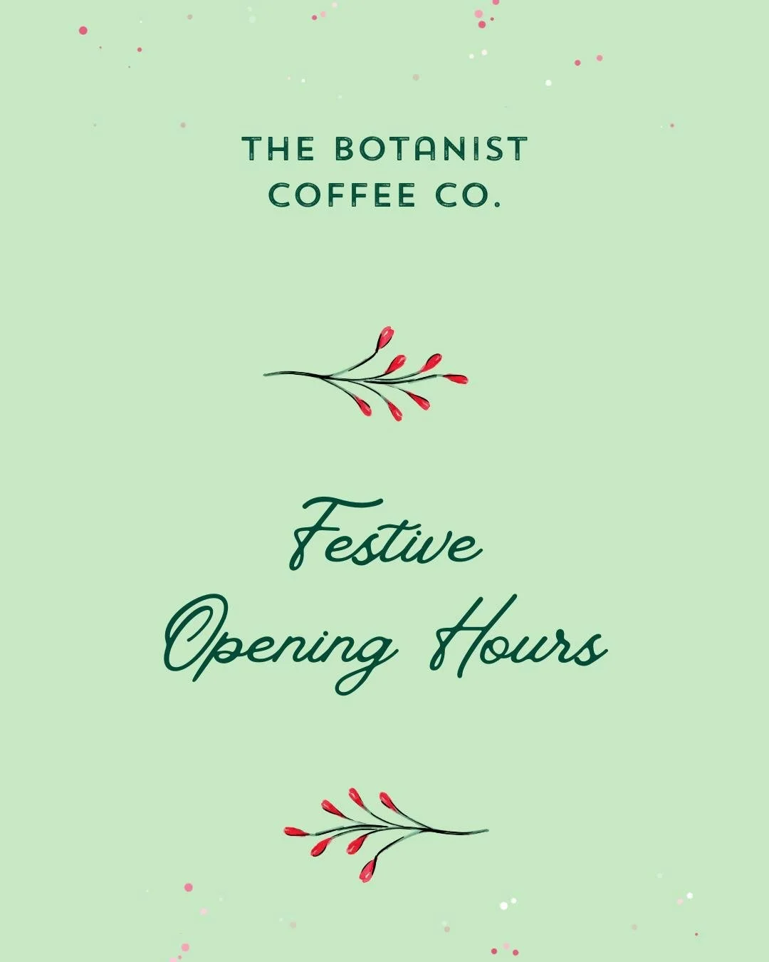 FESTIVE OPENING HOURS 🎄

Thank you so much to everyone who&rsquo;s already visited us for festive drinks, special bakes and Christmas gifts 🙌 And if you haven&rsquo;t yet, there&rsquo;s still plenty of time to join us in the run up to the 25th!

Al