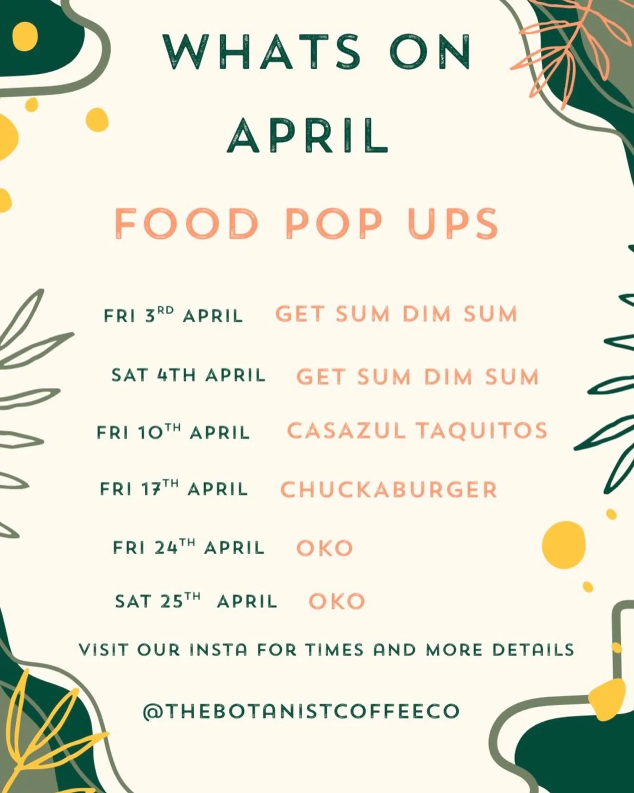 Loads more amazing pop ups to come in April - thanks @get_sum_dim_sum for kicking things off 👌

If any of these take your fancy, you&rsquo;ll find them on our sunny deck down at Wilbury Road, Hove 📍

No booking needed - just simply turn up!