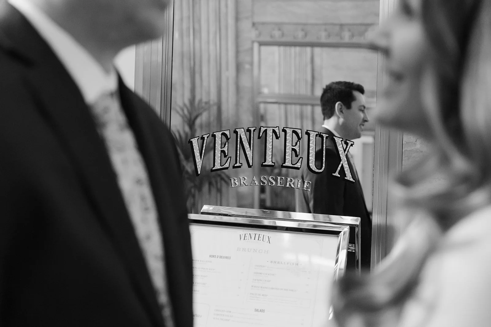 A bride and groom on a wedding day at Venteux Chicago inside The Pendry Hotel in Chicago.