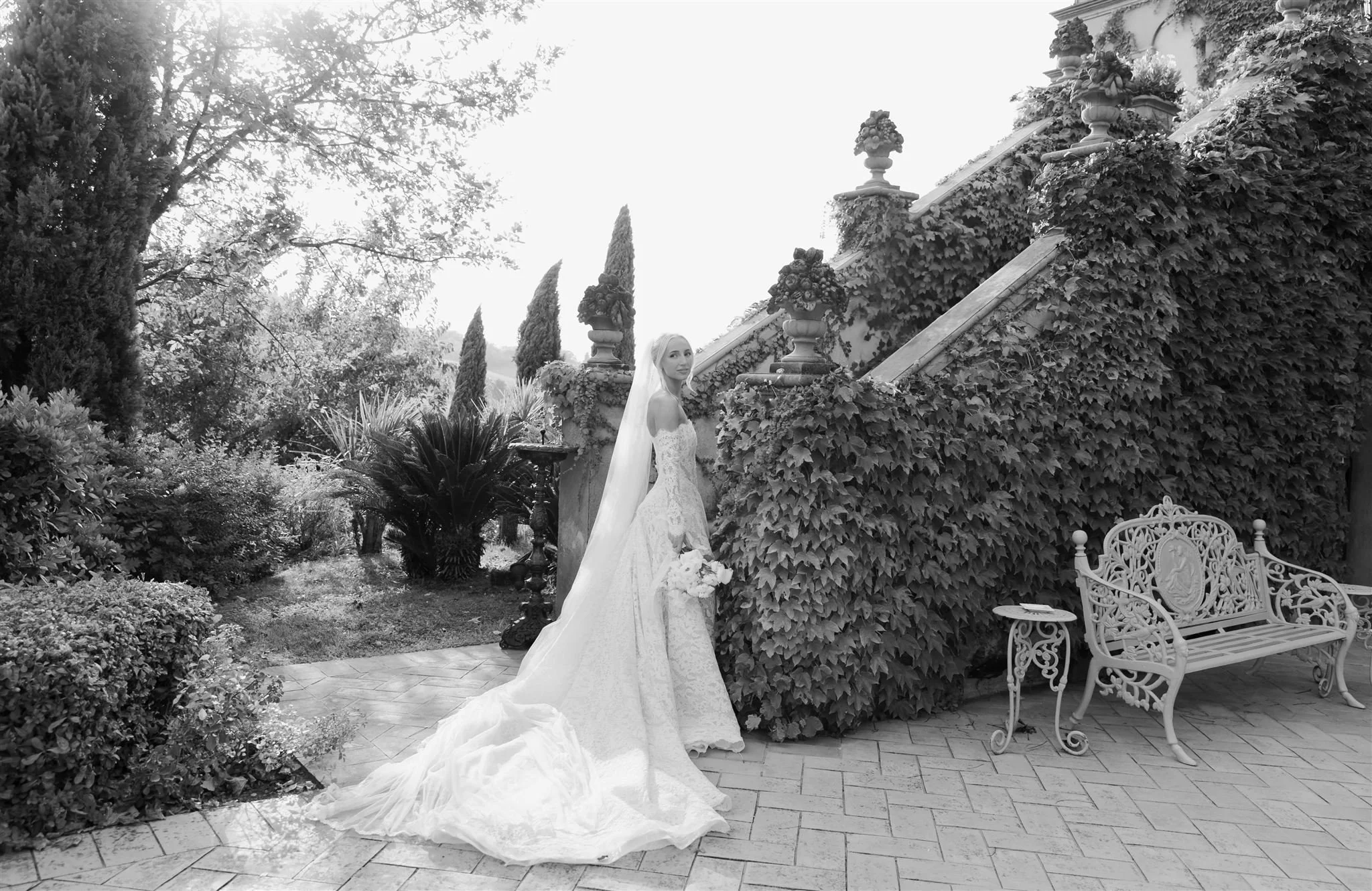 A bride on a wedding day at Tenuta Corbinaia Villa in Tuscany, Italy.