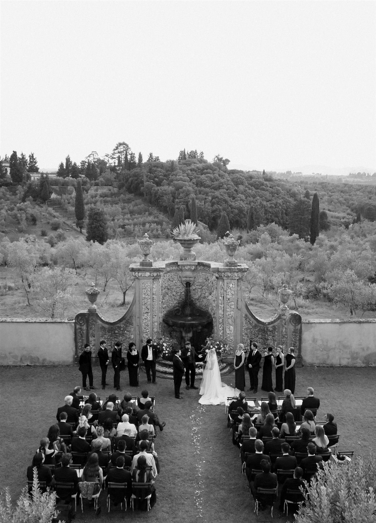 Vineyard Wedding Ceremony on a wedding day at Villa Medicea Di Lilliano in Tuscany, Italy.