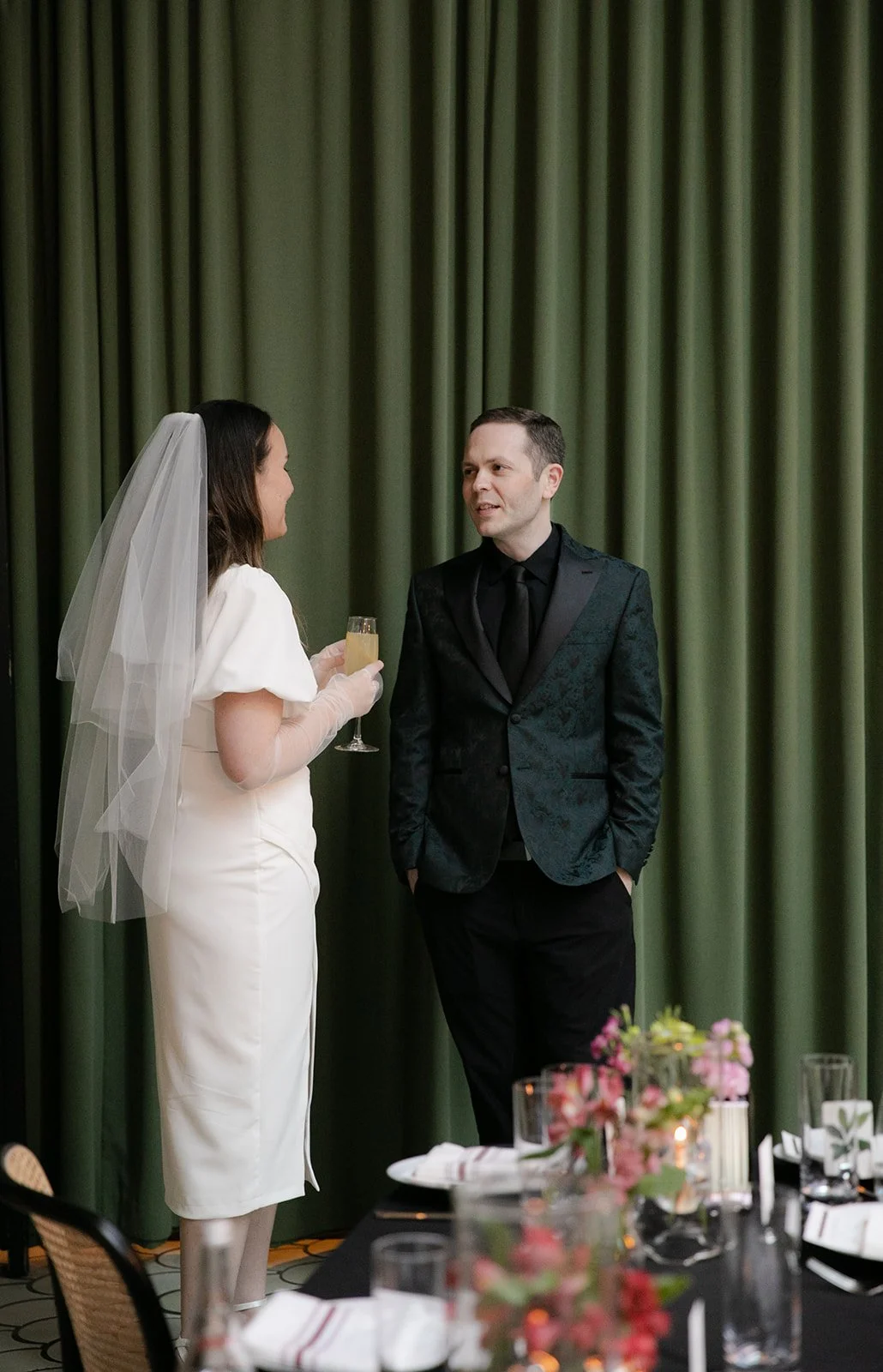 Wedding guests at Venteux Chicago inside the Pendry Hotel.