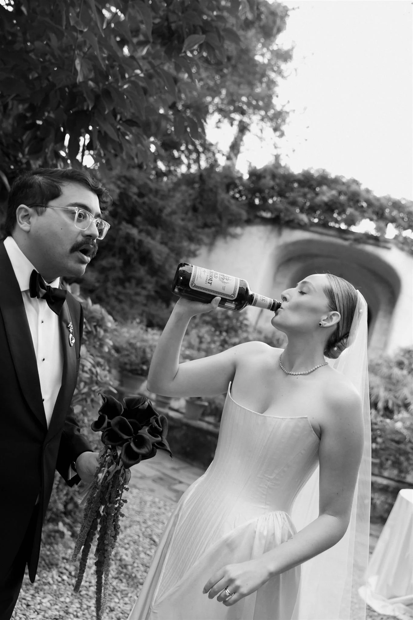 Bride and Groom on a wedding day at Villa Medicea Di Lilliano in Tuscany, Italy.