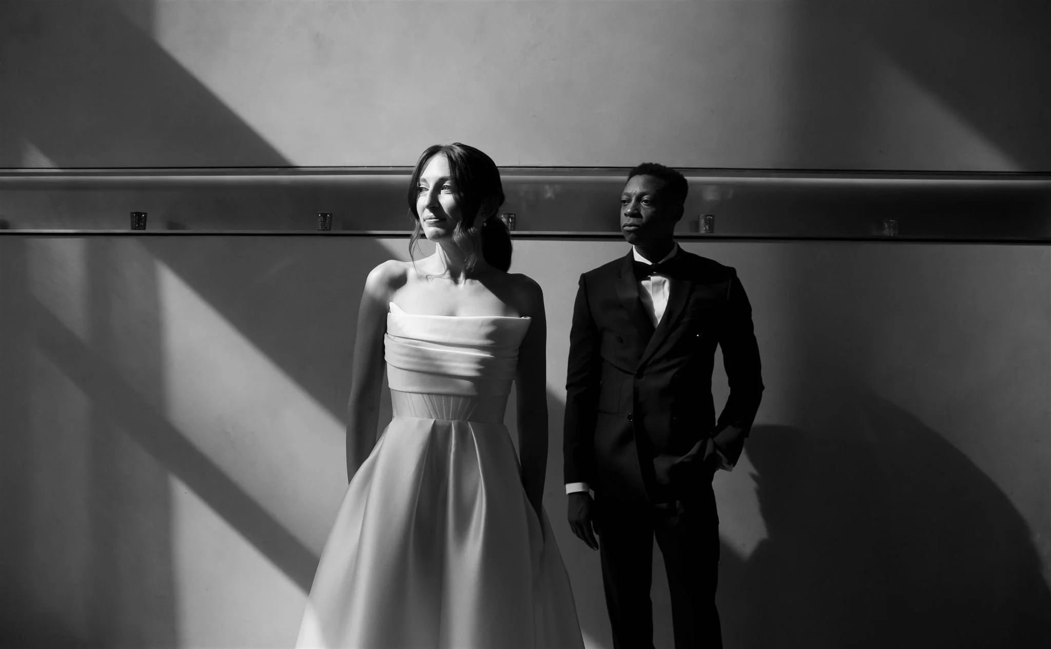 Couple Portraits at Nobu Hotel restaurant on a wedding day in Chicago.