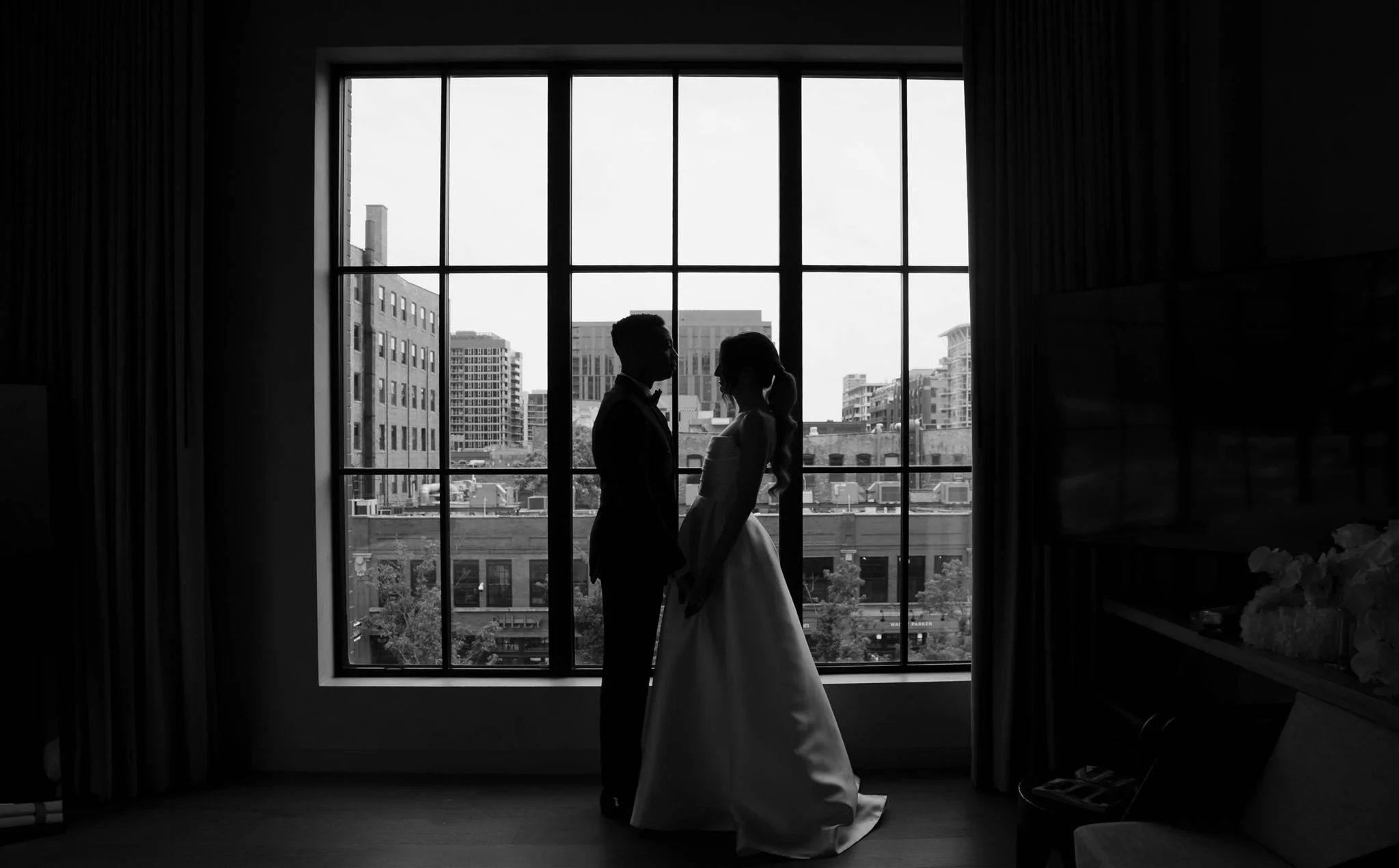 Couple Portraits at Nobu Hotel on a wedding day in Chicago.