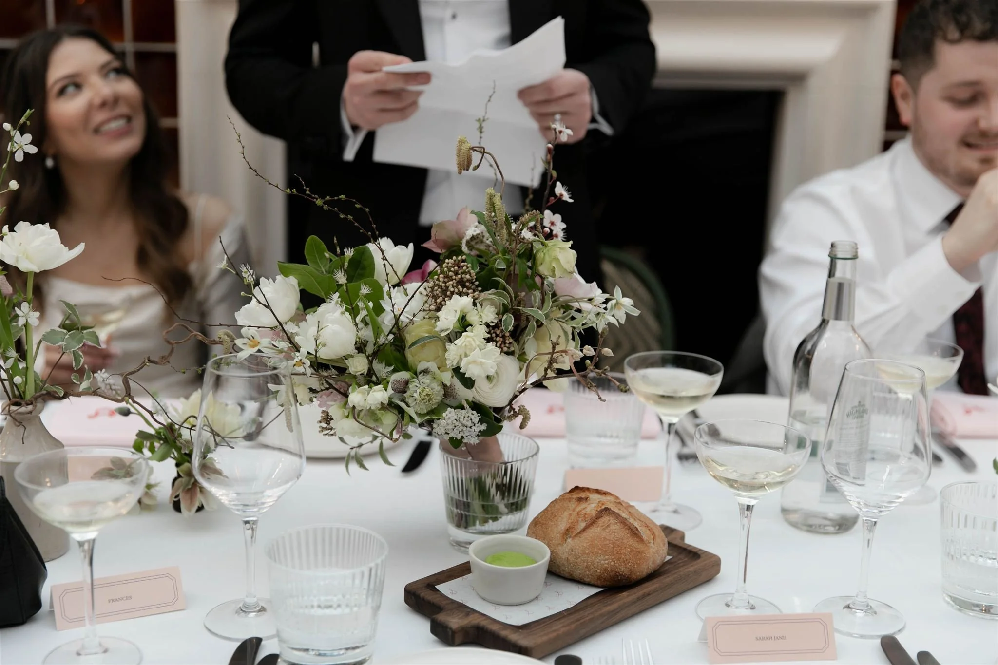Gleneagles Townhouse wedding reception dinner in Edinburgh after an intimate City Chambers ceremony.