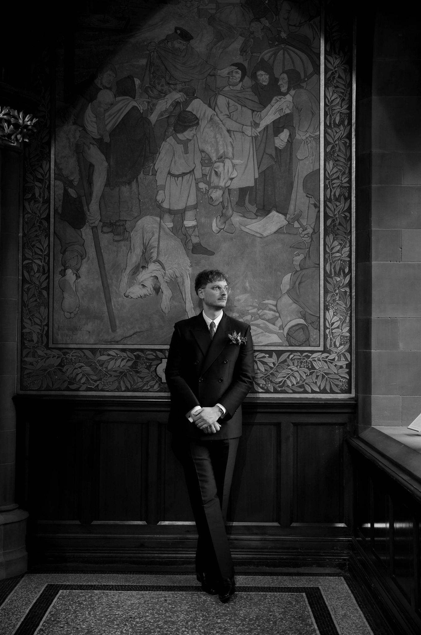 Groom on a wedding day at The Edinburgh Grand Hotel in Edinburgh, Scotland.