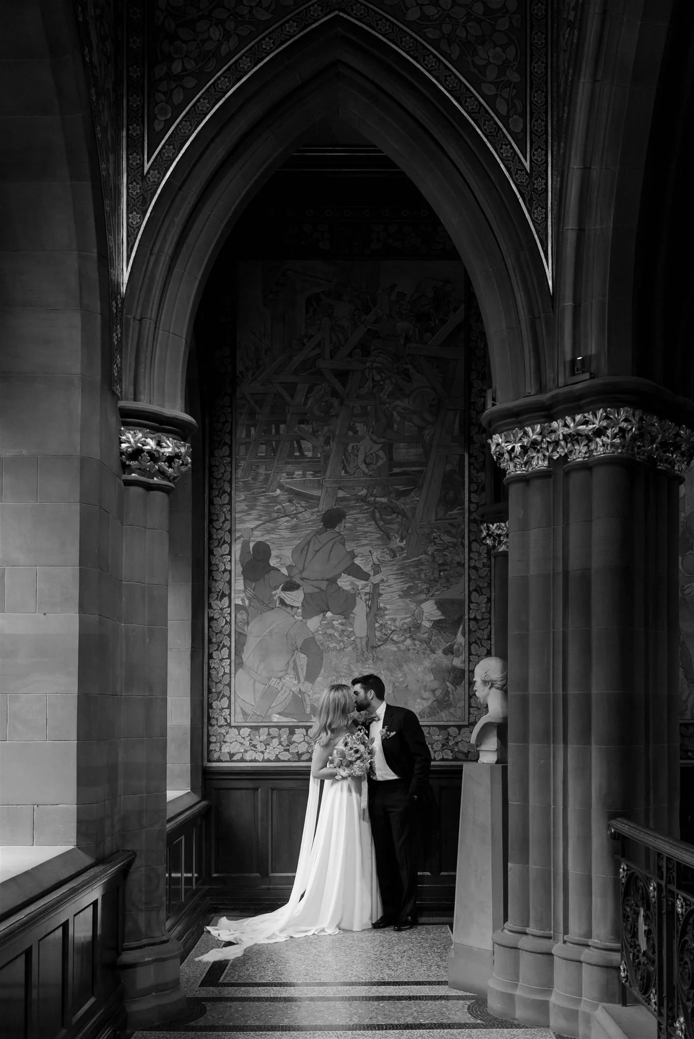 A wedding day at The Scottish National Portrait Gallery in Edinburgh, Scotland.