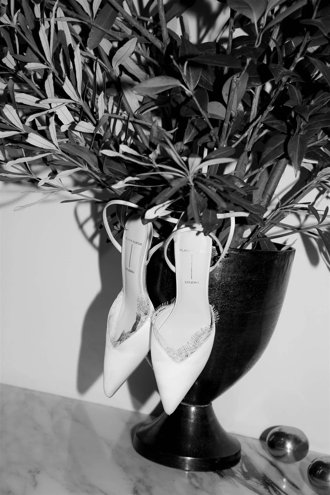 A bride's heels on her wedding day in Chicago.