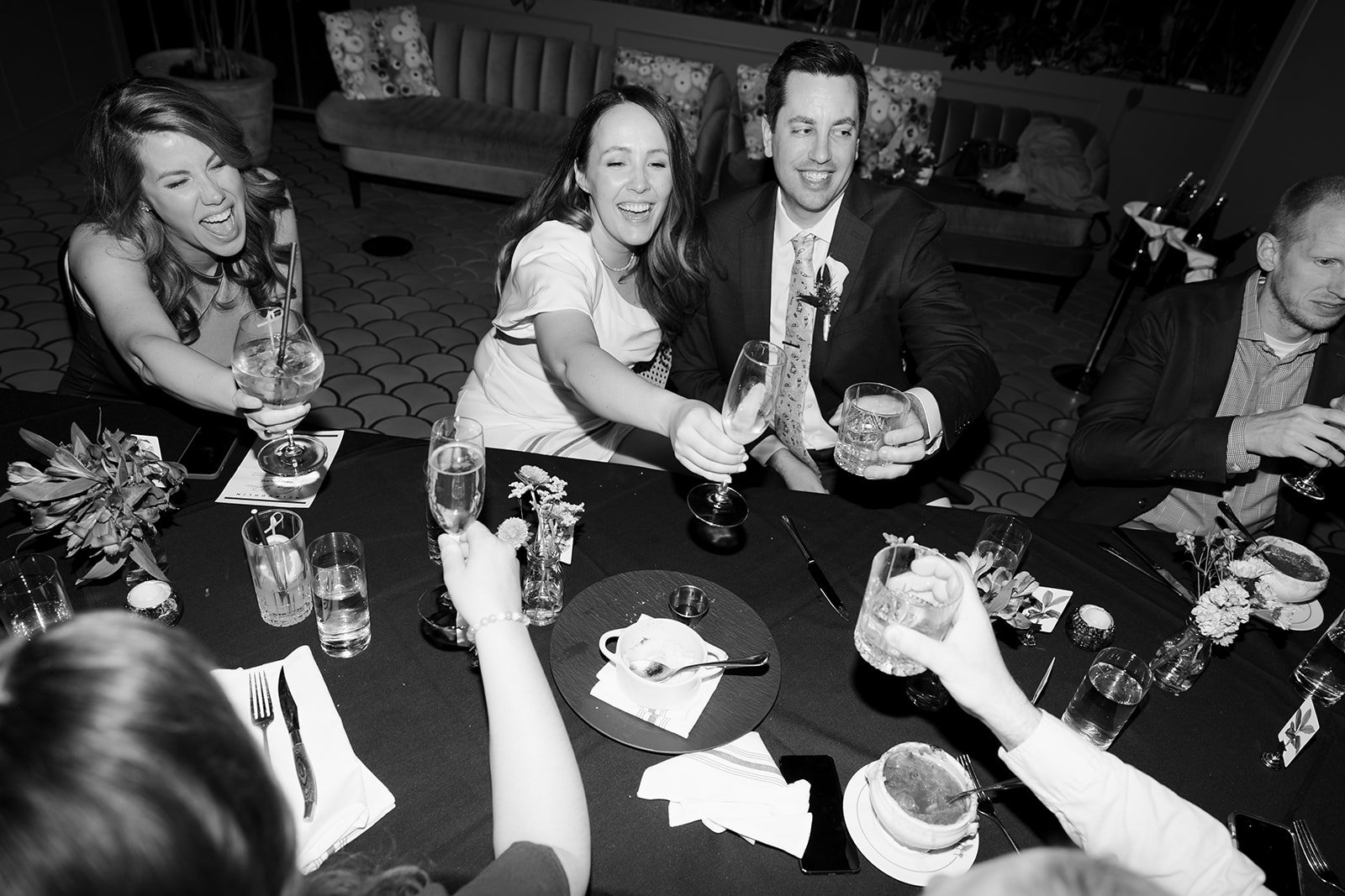 A wedding reception toast at Venteux in Chicago.