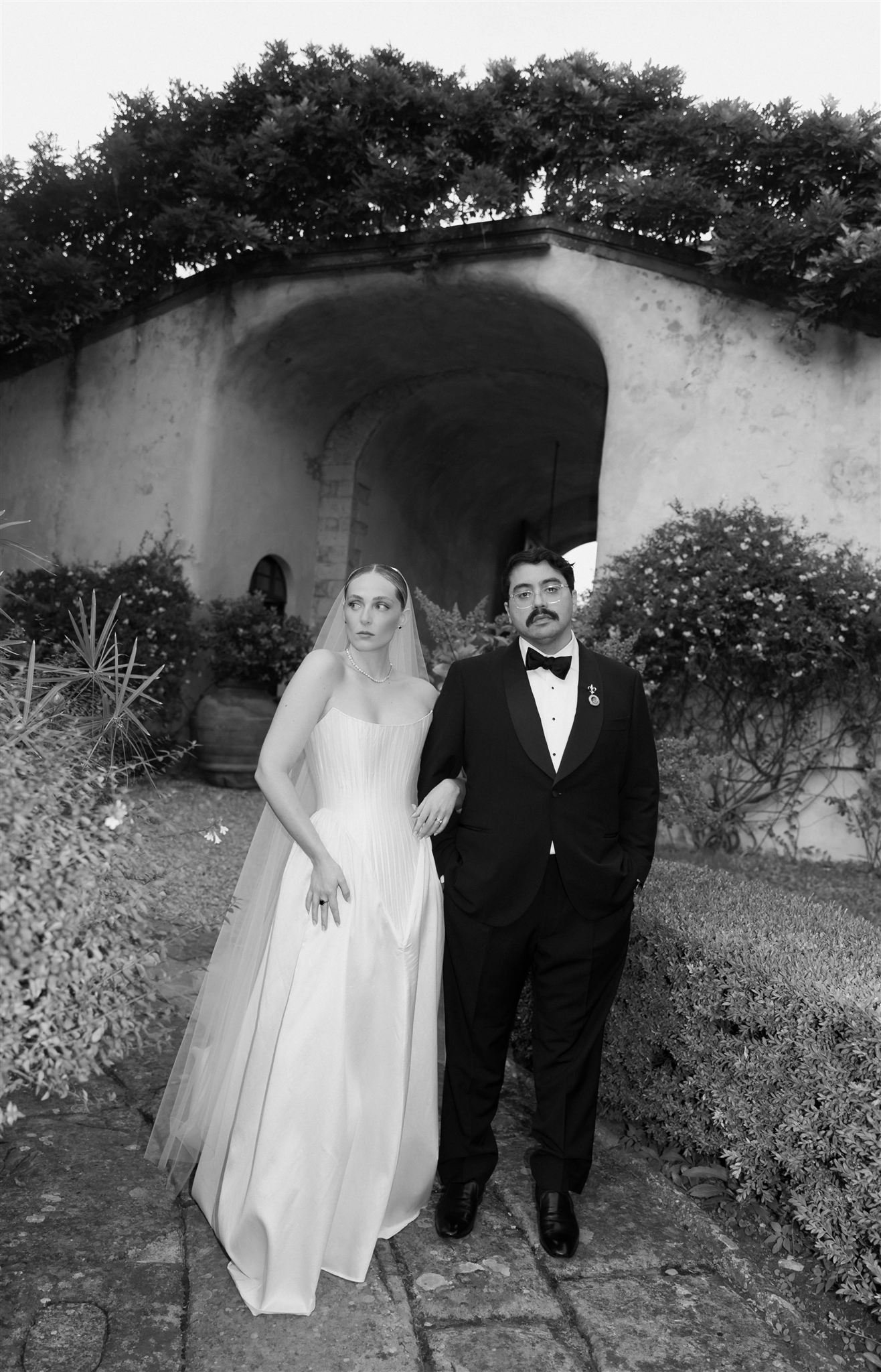 Bride and Groom on a wedding day at Villa Medicea Di Lilliano in Tuscany, Italy.