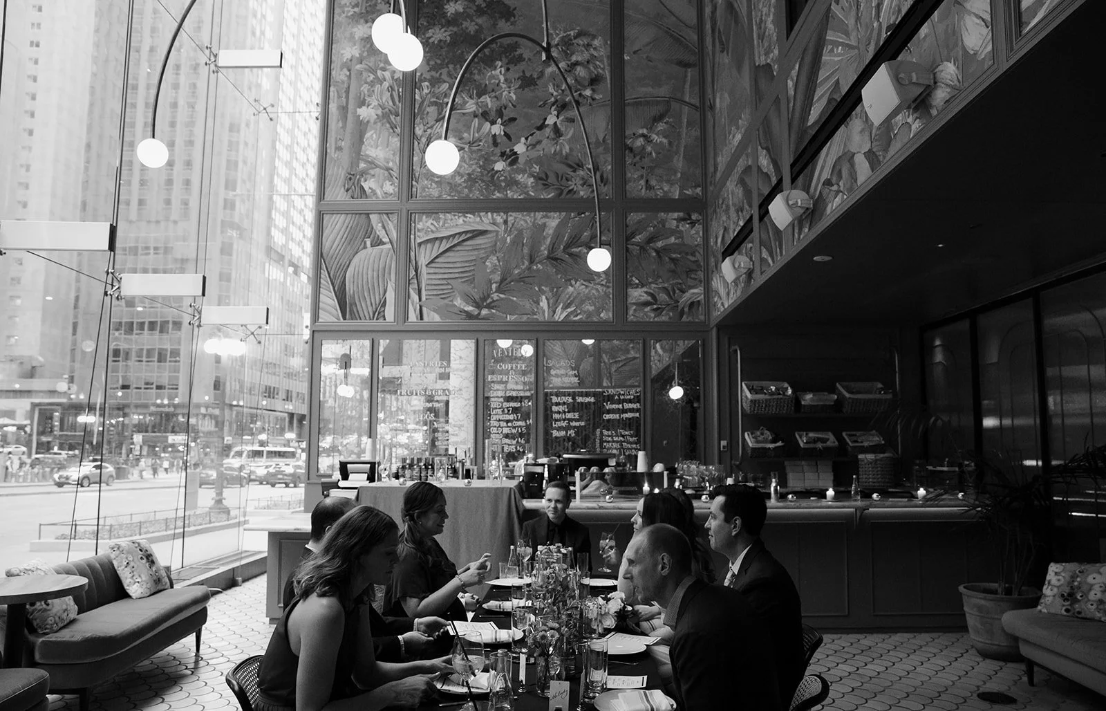 An intimate wedding reception at Venteux Chicago inside the Pendry Hotel.