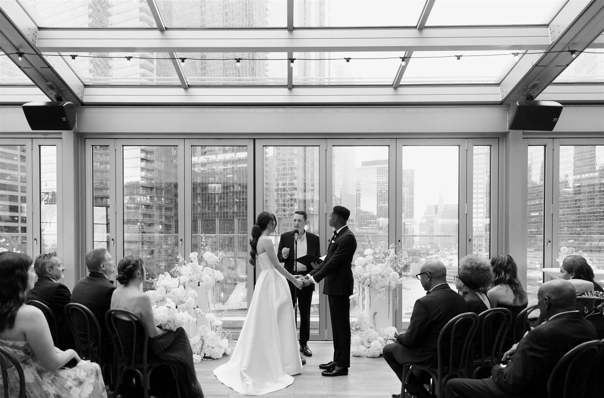 Rooftop wedding ceremony at Gibson's Italia on the Chicago River in Downtown Chicago.