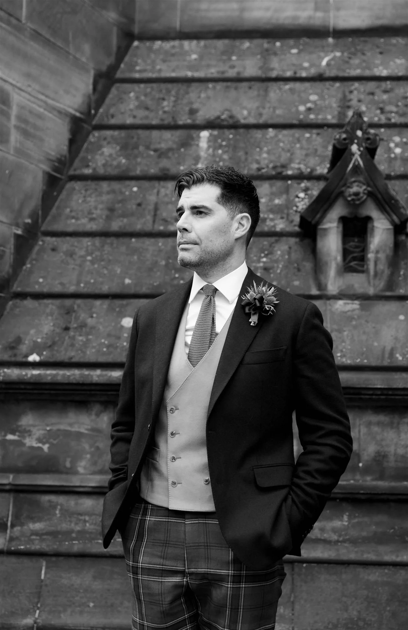A groom on a Hawksmoor Edinburgh Wedding day in Edinburgh, Scotland.