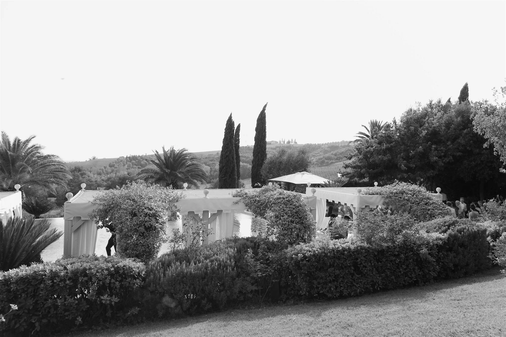 An outdoor wedding ceremony at Tenuta Corbinaia Villa in Tuscany, Italy.
